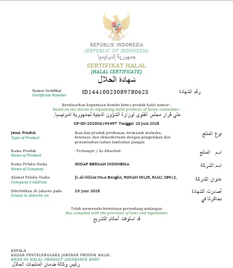 Sertifikat Halal Terasi Sodap