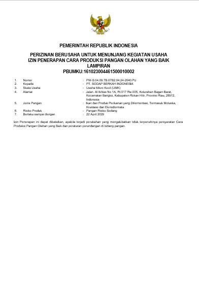 Sertifikat Nilai Gizi Produk